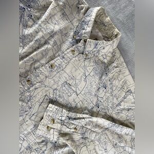 Vintage England River Thames Button Shirt Men’s L Long Sleeve AOP Cream Duffel